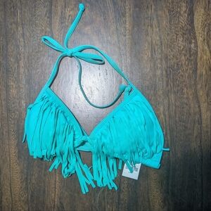 Dippin' Daisy's Triangle Bikini Top Fringe Teal